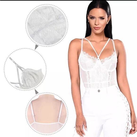 🦋B2G1🦋OHYEAHLADY Floral Lace Sleeveless White Sheer Bodysuit Lingerie Teddy - Picture 5 of 9